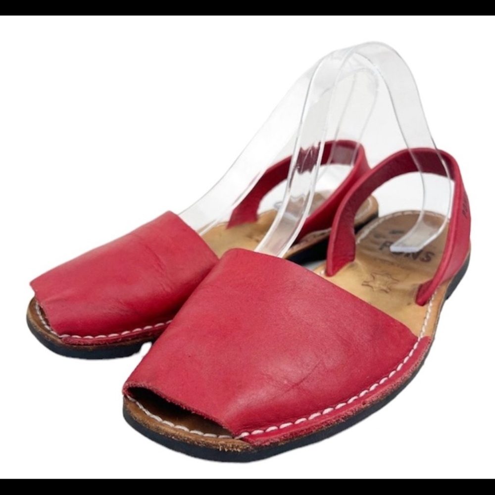 PONS Red Avarca Leather Peep Toe Sling Back Sandals Flats Women's 10